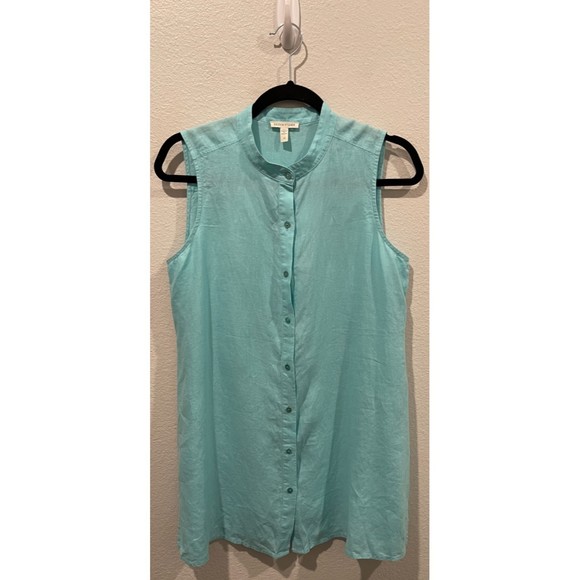 EILEEN FISHER Sleeveless Button Down Aqua Tunic - Picture 3 of 6